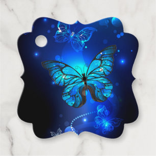 Morpho Butterfly i Mörkens bakgrund Gåvor Etiketter