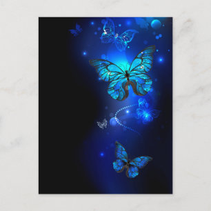 Morpho Butterfly i Mörkens bakgrund Helg Vykort