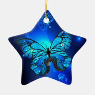 Morpho Butterfly i Mörkens bakgrund Julgransprydnad Keramik