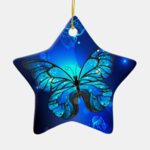 Morpho Butterfly i Mörkens bakgrund Julgransprydnad Keramik