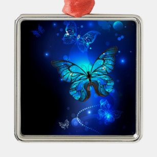 Morpho Butterfly i Mörkens bakgrund Julgransprydnad Metall