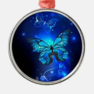 Morpho Butterfly i Mörkens bakgrund Julgransprydnad Metall