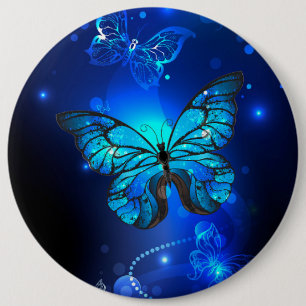 Morpho Butterfly i Mörkens bakgrund Knapp