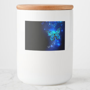 Morpho Butterfly i Mörkens bakgrund Mat Etiketter