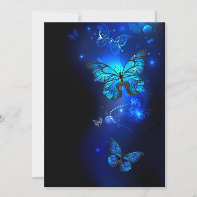 Morpho Butterfly i Mörkens bakgrund Meddelande (Framsida)