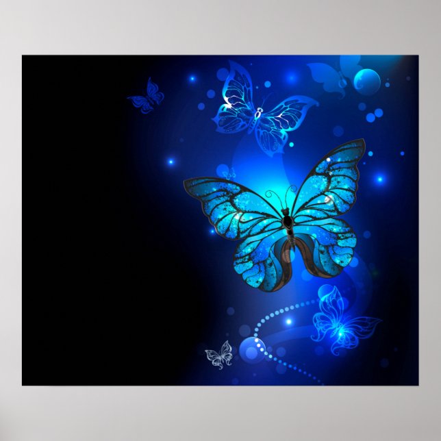 Morpho Butterfly i Mörkens bakgrund Poster (Framsidan)