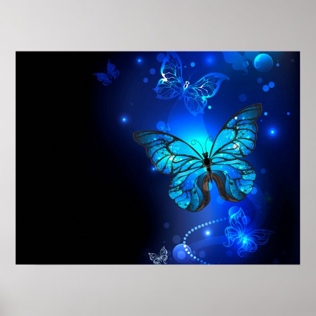 Morpho Butterfly i Mörkens bakgrund Poster (Framsidan)
