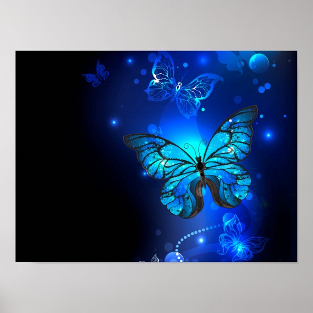 Morpho Butterfly i Mörkens bakgrund Poster (Framsidan)