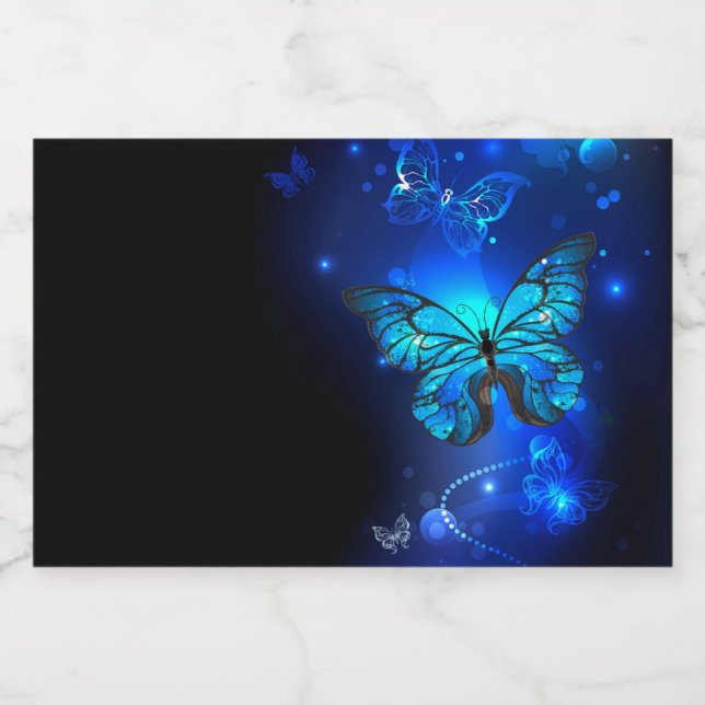 Morpho Butterfly i Mörkens bakgrund Spritflaskor Etikett (Enkel etikett)