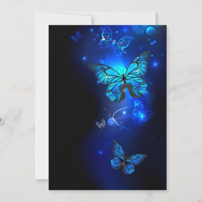 Morpho Butterfly i Mörkens bakgrund Tack Kort (Framsida)