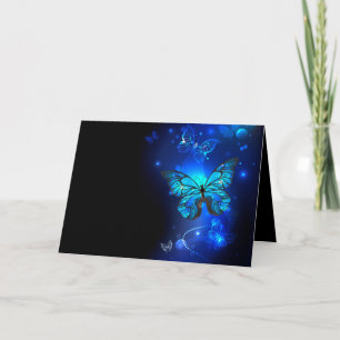 Morpho Butterfly i Mörkens bakgrund Tack Kort