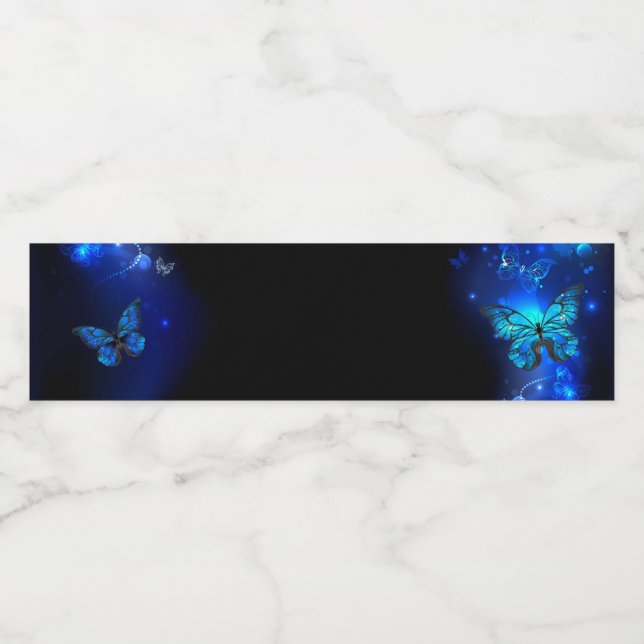 Morpho Butterfly i Mörkens bakgrund Vattenflaskor Etikett (Singel etikett)