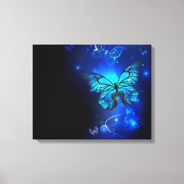 Morpho Butterfly in the Dark Background Canvastryck (Framsida)