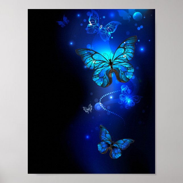 Morpho Butterfly in the Dark Background Poster (Framsidan)