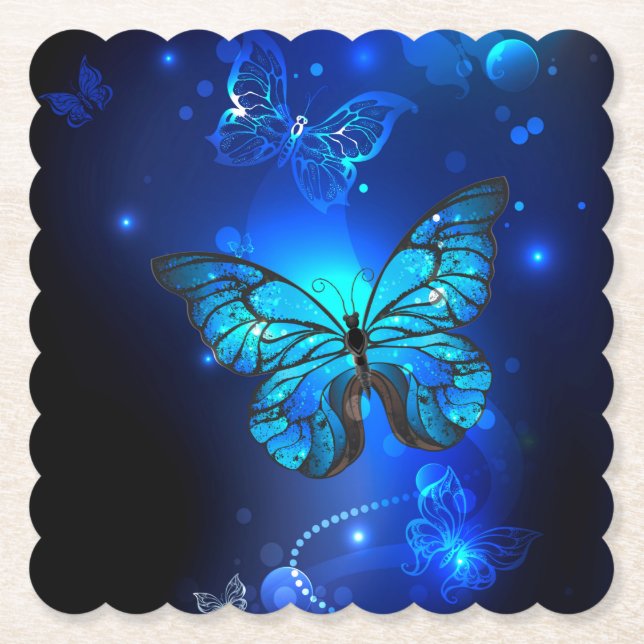 Morpho Butterfly in the Dark Background Underlägg Papper (Framsida)