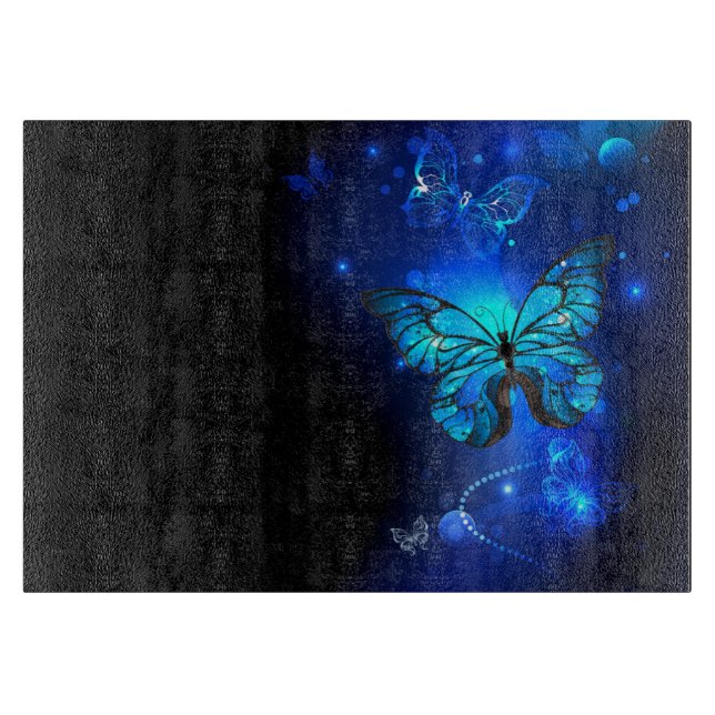 Morpho Fjäril i den mörka Bakgrunden (Framsidan)