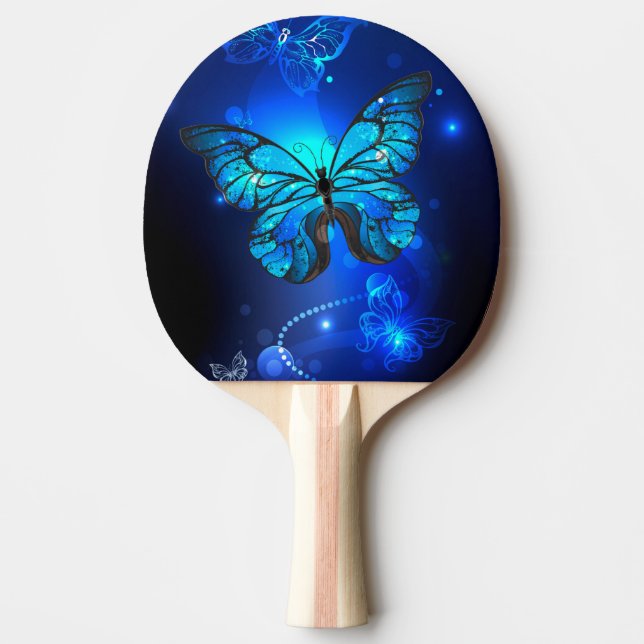 Morpho Fjäril i den mörka Bakgrunden Pingisracket (Framsidan)