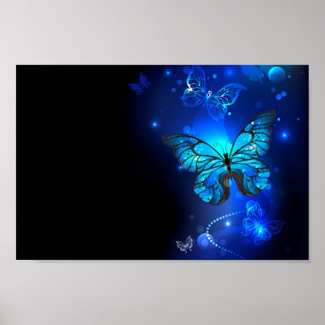Morpho Fjäril i den mörka Bakgrunden Poster (Framsidan)