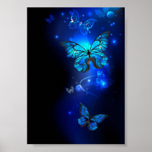 Morpho Fjäril i den mörka Bakgrunden Poster