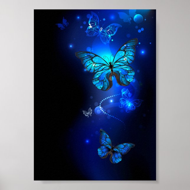 Morpho Fjäril i den mörka Bakgrunden Poster (Framsidan)