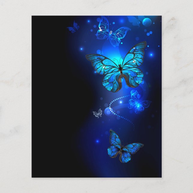 Morpho Fjäril i Mörk Bakgrund Flygblad (Framsidan)