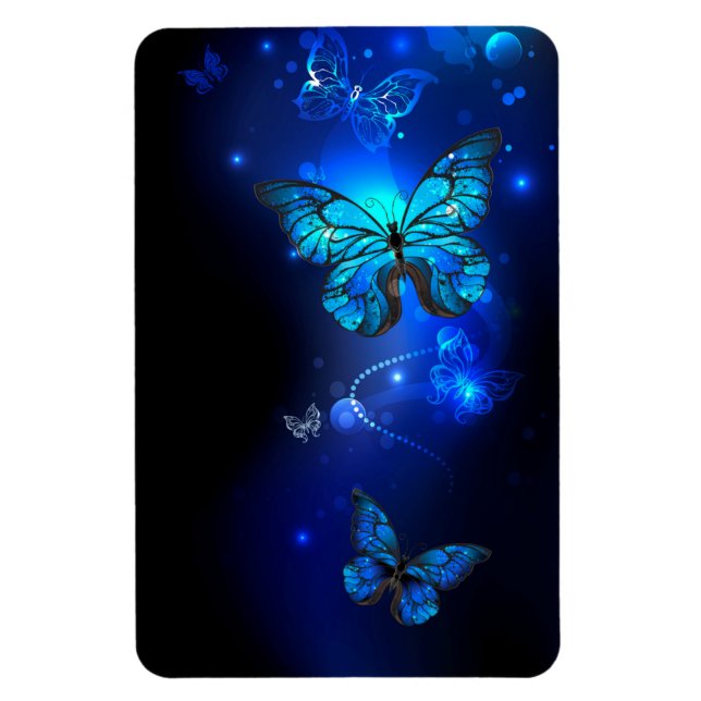 Morpho Fjäril i Mörk Bakgrund Magnet (Vertikal)