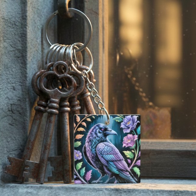 Morrask rikedom Dark Academia Blommig (Romantic Dark Academia Raven keychain– Gothic Nature Gift)