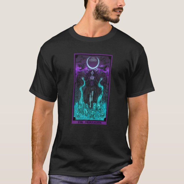 Morrigan Death Tarot Card Gothic Pagan Witch T Shirt (Framsida)