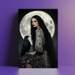 Morrigan Goddess med Raven Mörk Gothic Art Vykort