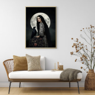 Morrigan Gudinnan med Raven Dark Gothic Art Poster
