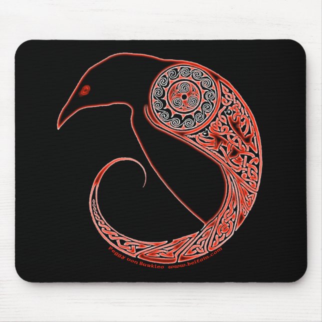 Morrigan Raven Celtic mousepad i svart Musmatta (Framsidan)