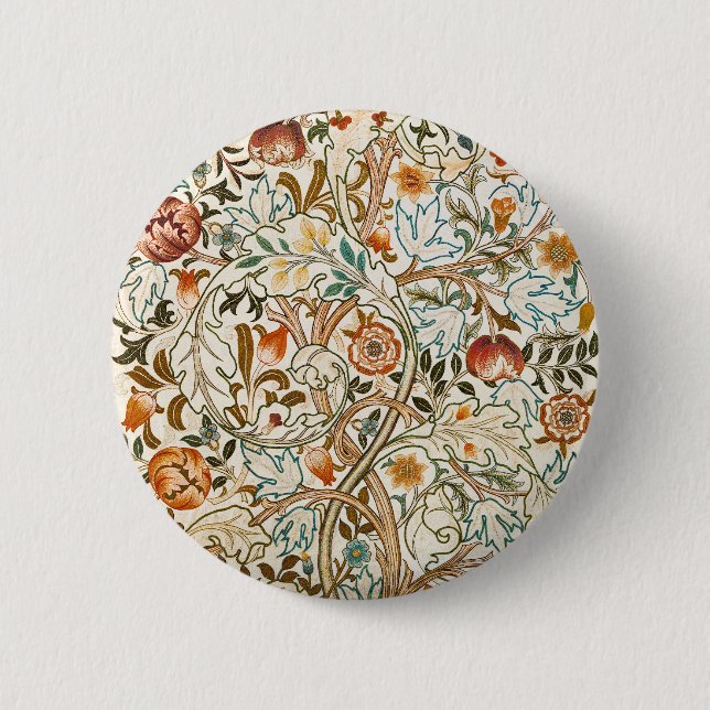 Morris Acanthus Blommigt Crewel Embroidery Mönster Knapp (Framsida)