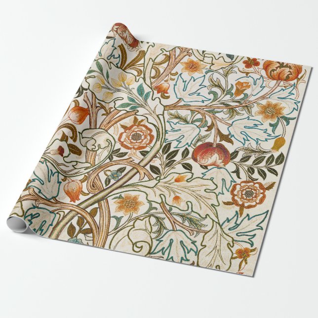  Morris Acanthus Floral Crewel Embroidery Pattern Presentpapper (Utrullad)
