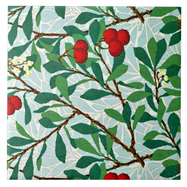 Morris - Arbatus, bärrött, berömd mönster Kakelplatta (Framsidan)