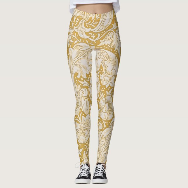 Morris Bachelors Button Flower & Golden Stems Leggings (Framsida)