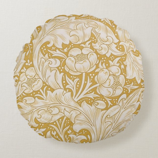 Morris Bachelors Button Flower & Golden Stems Rund Kudde (Framsidan)