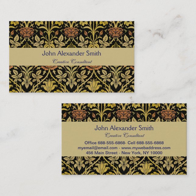 Morris Black Background Ro & Lily Flower Mönster Visitkort (Fram/baksida)