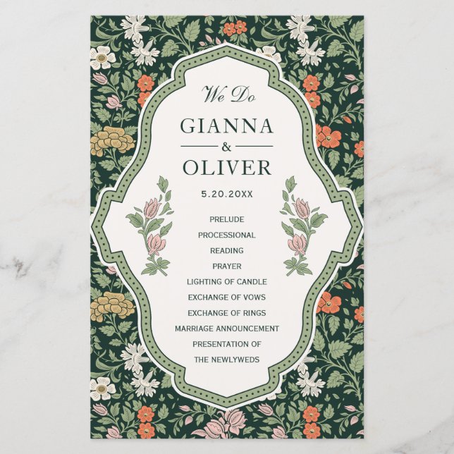 Morris Blommigt Garden Wedding Ceremony Program (Framsida)