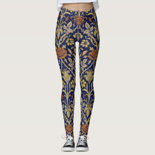Morris Blue Background Ro & Lily Flower Mönster Leggings