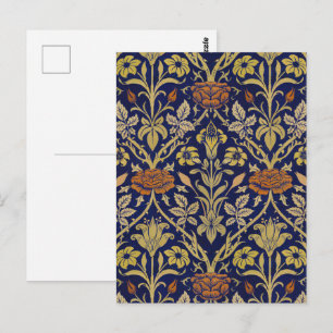 Morris Blue Background Ro & Lily Flower Mönster Vykort