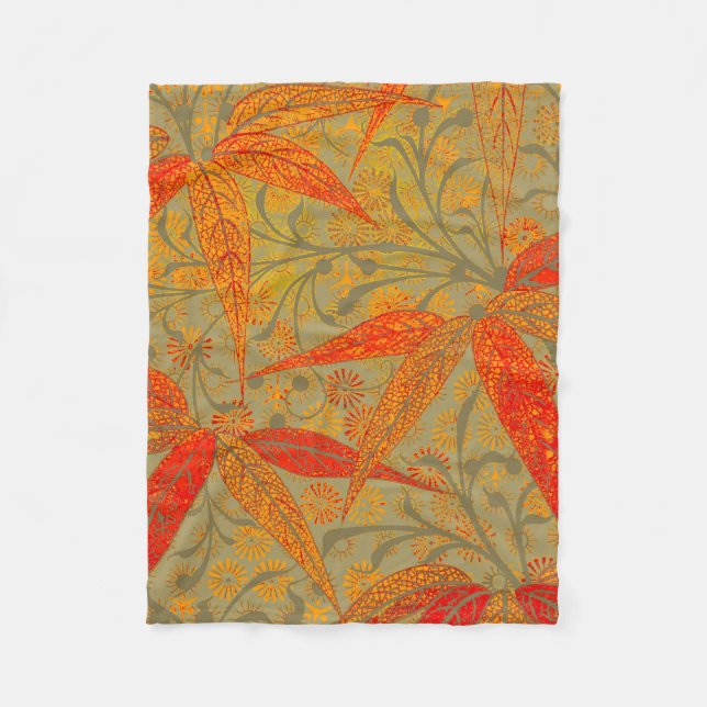 Morris & Co. Bambu-mönster Godwin Orange & Sage Fleecefilt (Framsidan)