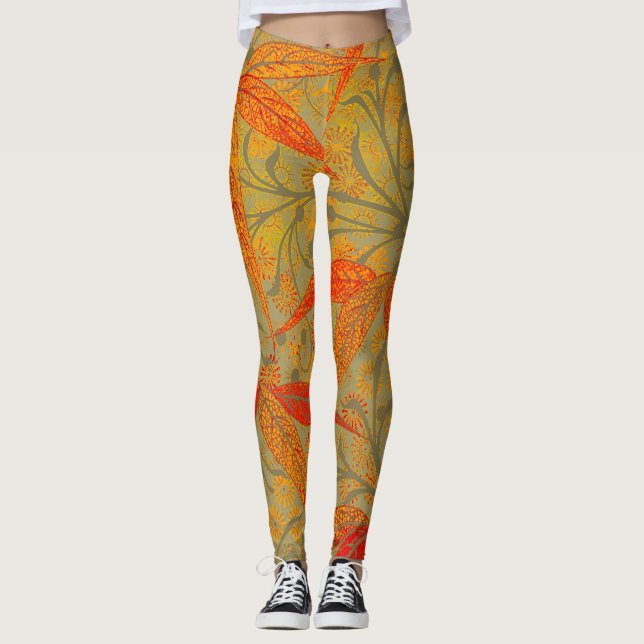 Morris & Co. Bambu-mönster Godwin Orange & Sage Leggings (Framsida)