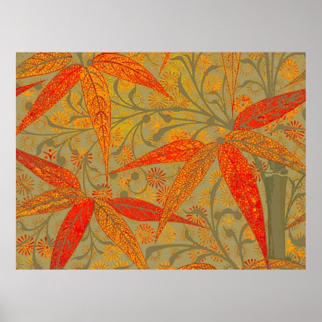 Morris & Co. Bambu-mönster Godwin Orange & Sage Poster (Framsidan)