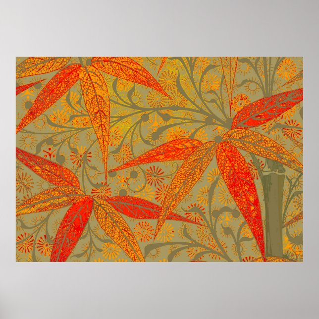 Morris & Co. Bambu-mönster Godwin Orange & Sage Poster (Framsidan)