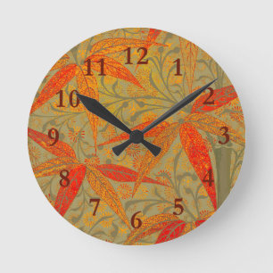 Morris & Co. Bambu-mönster Godwin Orange & Sage Rund Klocka