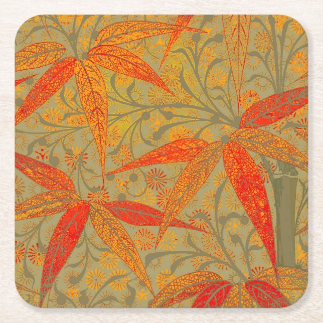 Morris & Co. Bambu-mönster Godwin Orange & Sage Underlägg Papper Kvadrat (Framsidan)