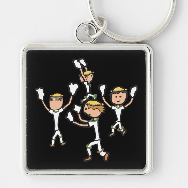 Morris Dancing Fyrkantig Silverfärgad Nyckelring (Framsidan)