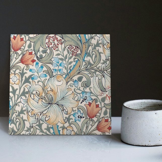 Morris Golden Lily Art nouveau Blommönster Kakelplatta (Skapare uppladdad)