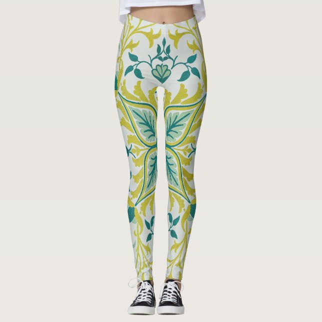 Morris Gult Turcos Vine & Flower Mönster Leggings (Framsida)