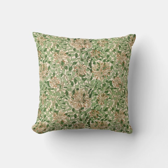 Morris Honeysuckle Mönster Gröna blad Vintage Kudde (Framsida)